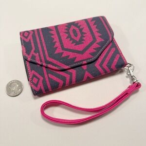 Pink Navy Aztec Geometric Wristlet Wallet Boho Southwestern